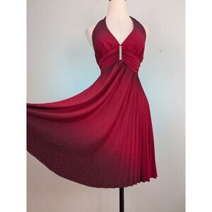 Vintage Nites Prom Dress Mini Gown 4 Red Y2K Babydoll Halter Omber Rhinestone